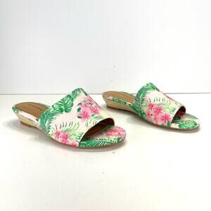 Comfortview Capri Wedge Slide Sandal Sz 8 WW Green & Pink Floral Espadrille New
